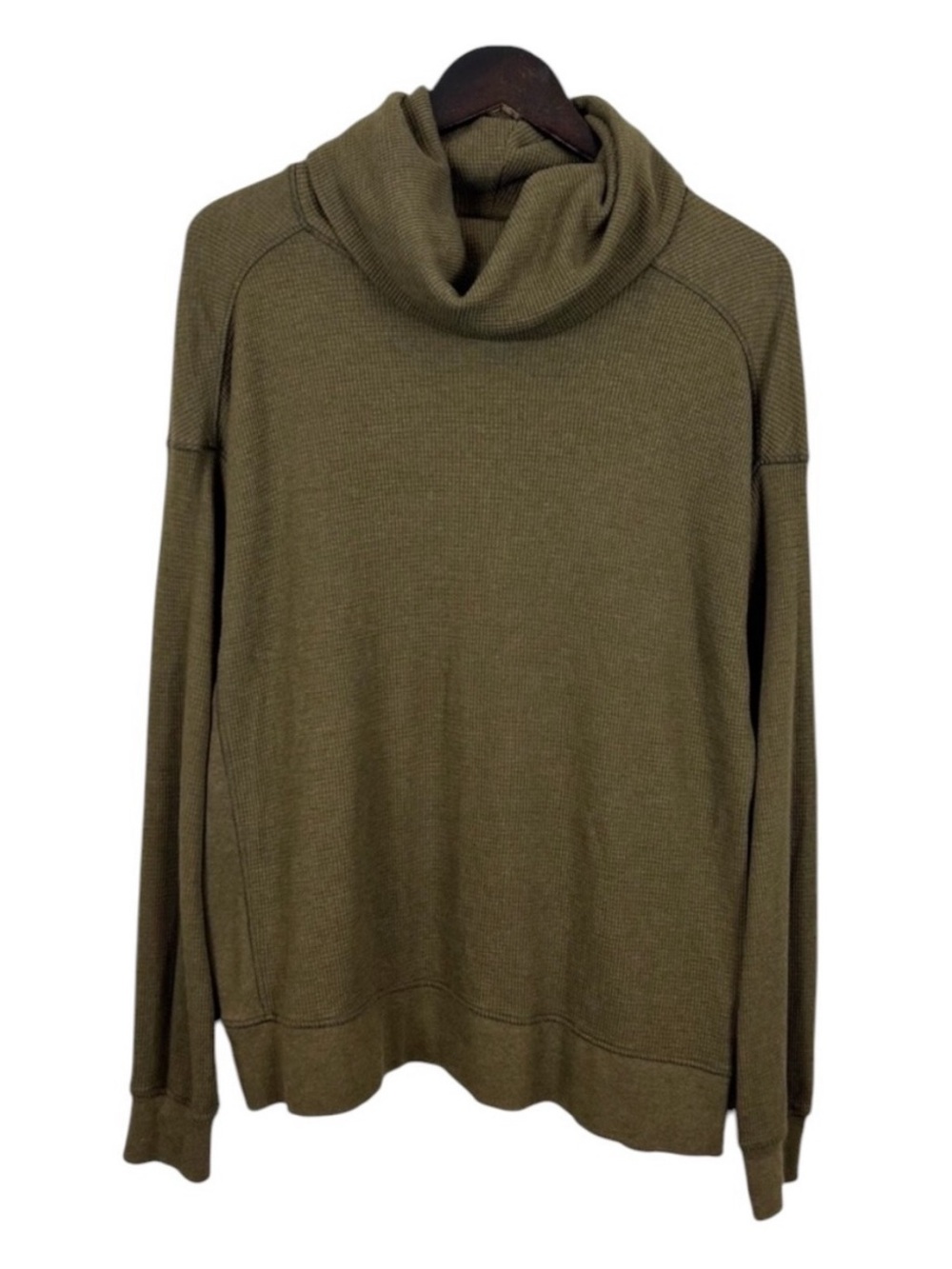 Eddie Bauer Olive Green Waffle Knit Turtleneck Top Size Large